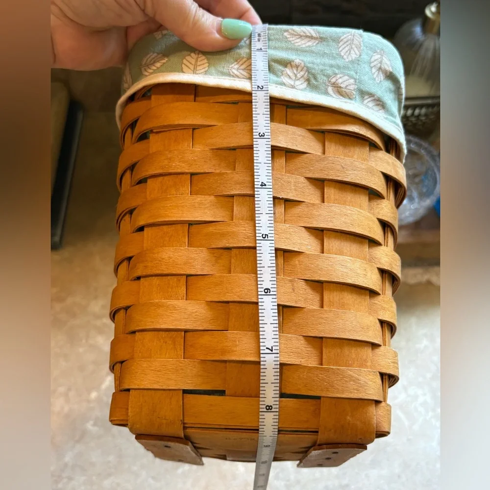 Longaberger Signed 1999 Market Basket w/ Green Leaf Fabric Liner Handmade USA